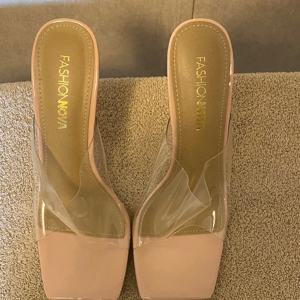 Fashion Nova Blush and Clear Heels